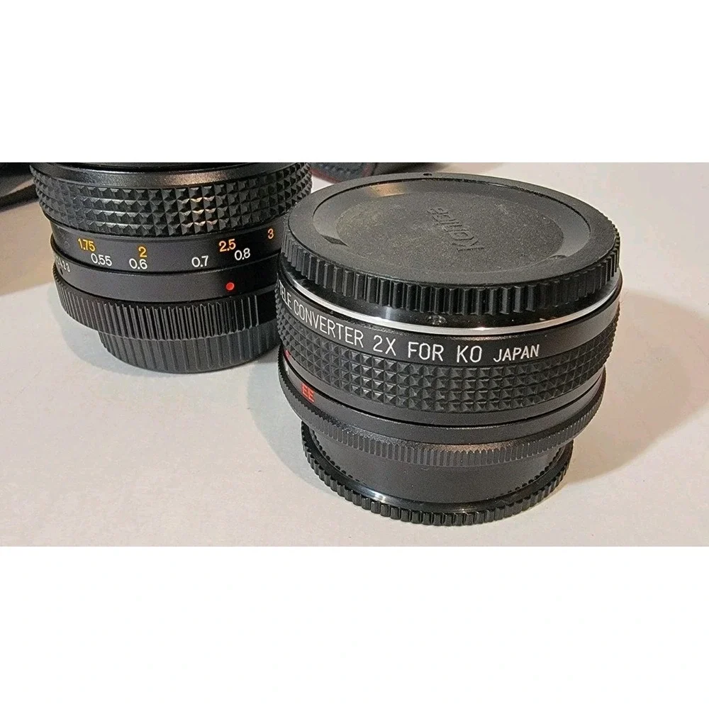 Vintage Konica FP-1 Program‎ Motor Camera Lens Bundle + Case